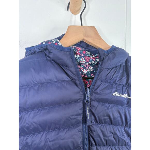 Eddie Bauer Reversible Down Puffer Jacket Toddler Girl XS 5/6 Winter Coat Floral - Picture 3 of 13